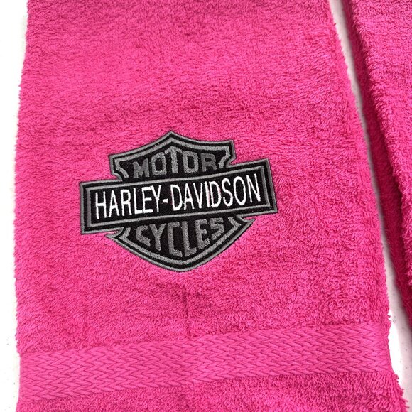 Harley Davidson Towels Embroidered Hand Towel Set Black Pink Bathroom Decor - Picture 5 of 5